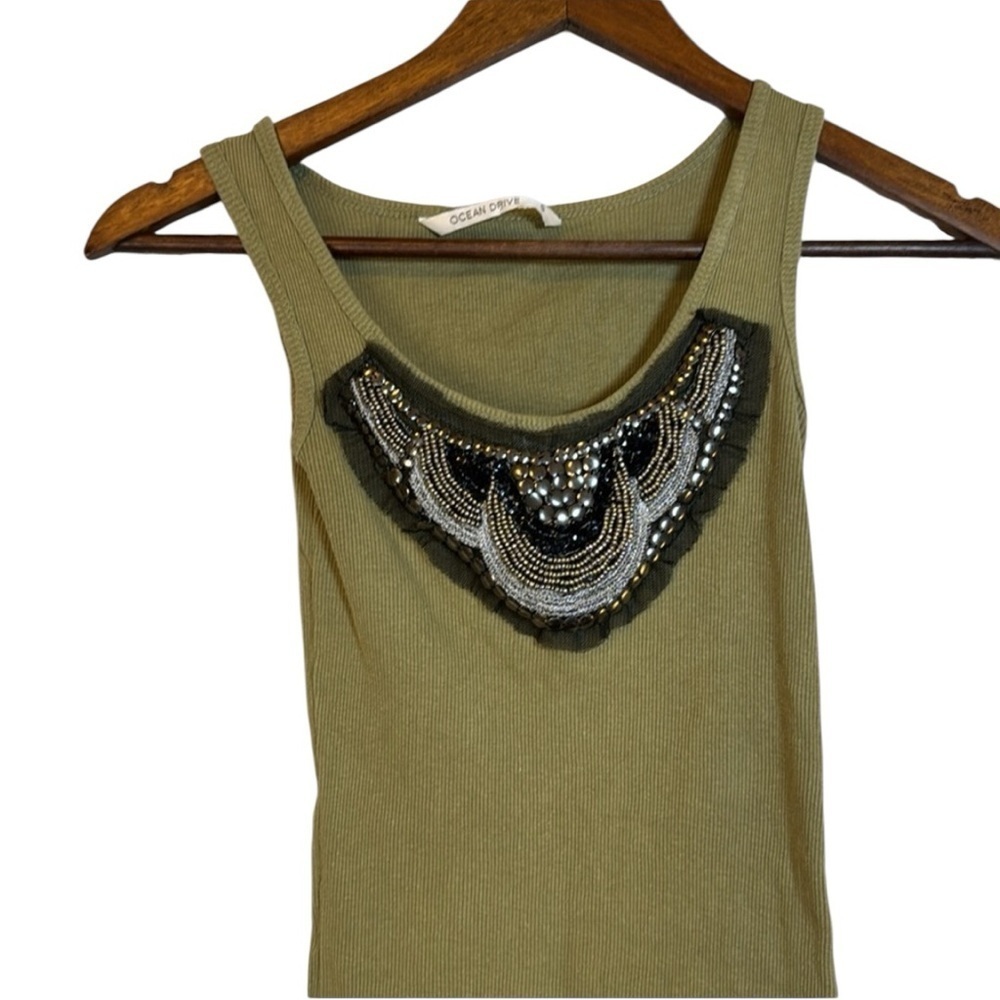 Ocean Drive Y2K Tank Top with Black Beaded Bib Detail